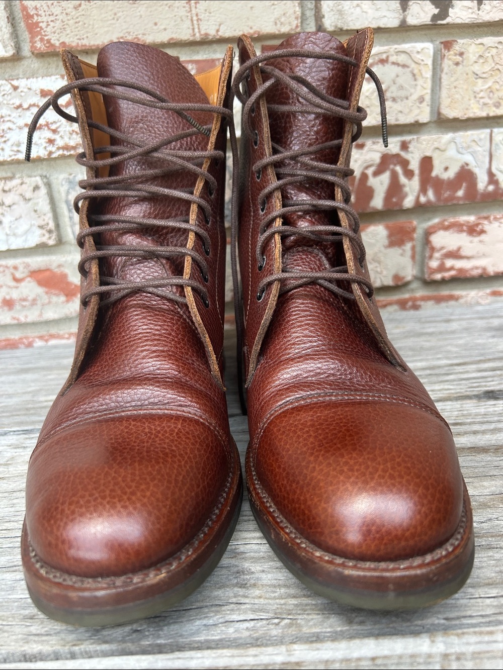 Vintage Ralph Lauren Made in Italy Pebbled Leather Cap Toe Lace Up Boots Size 10